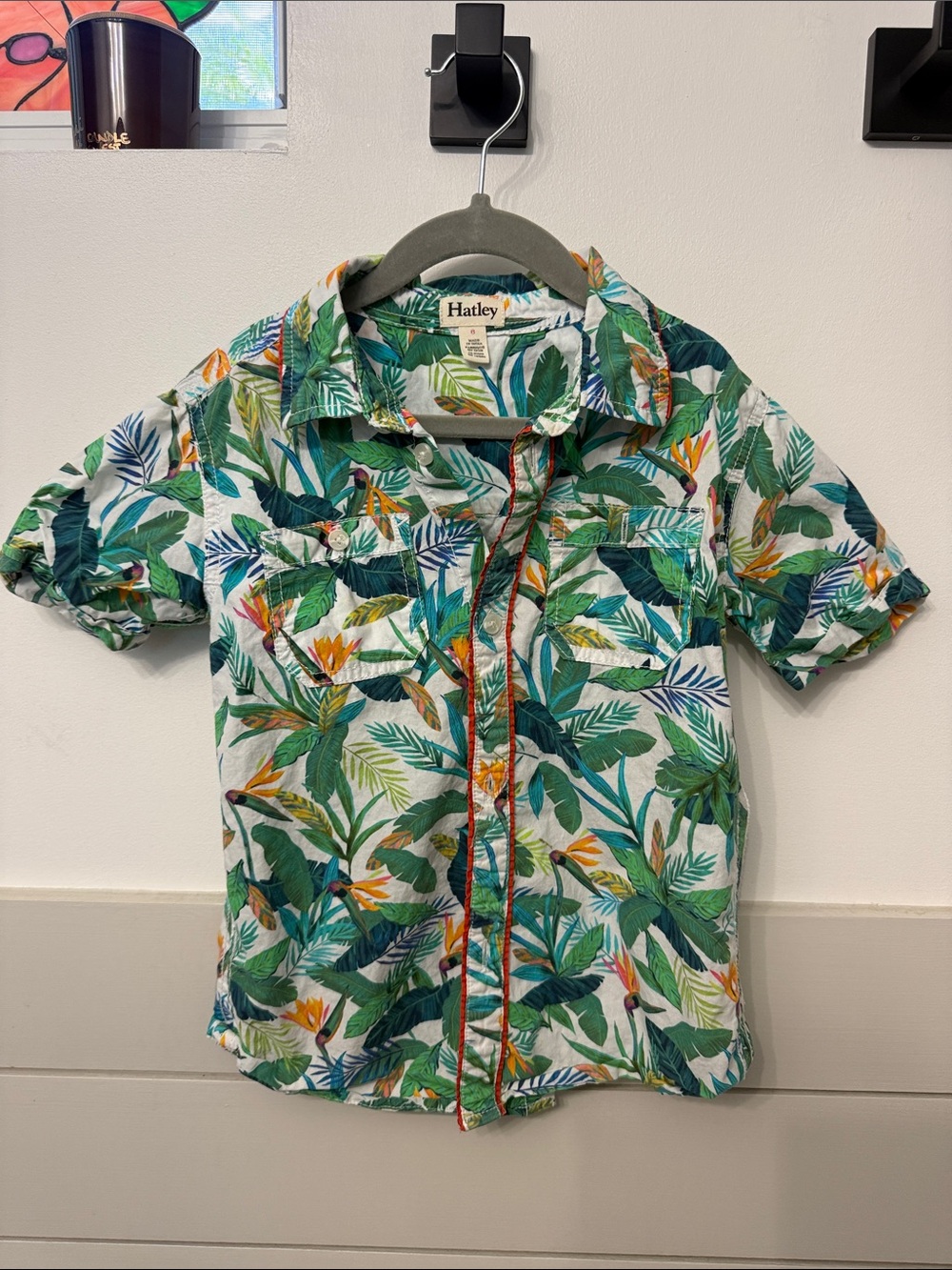 Hatley Green Tropical Leaf Print Short-Sleeve Button-Up Shirt